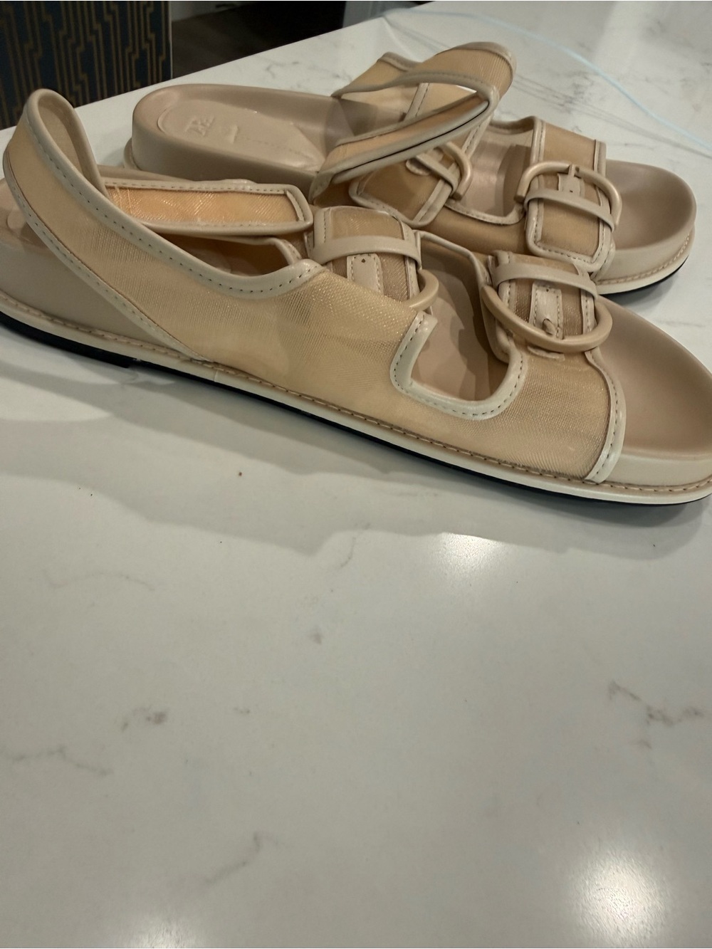 Never Worn Zara Beige Mesh Double-Strap Buckle Sandals - Picture 5 of 5